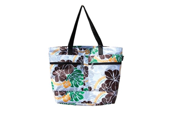 Beach Tote Bag - Hibiscus with Monstera - Hawaii Fabric Mart