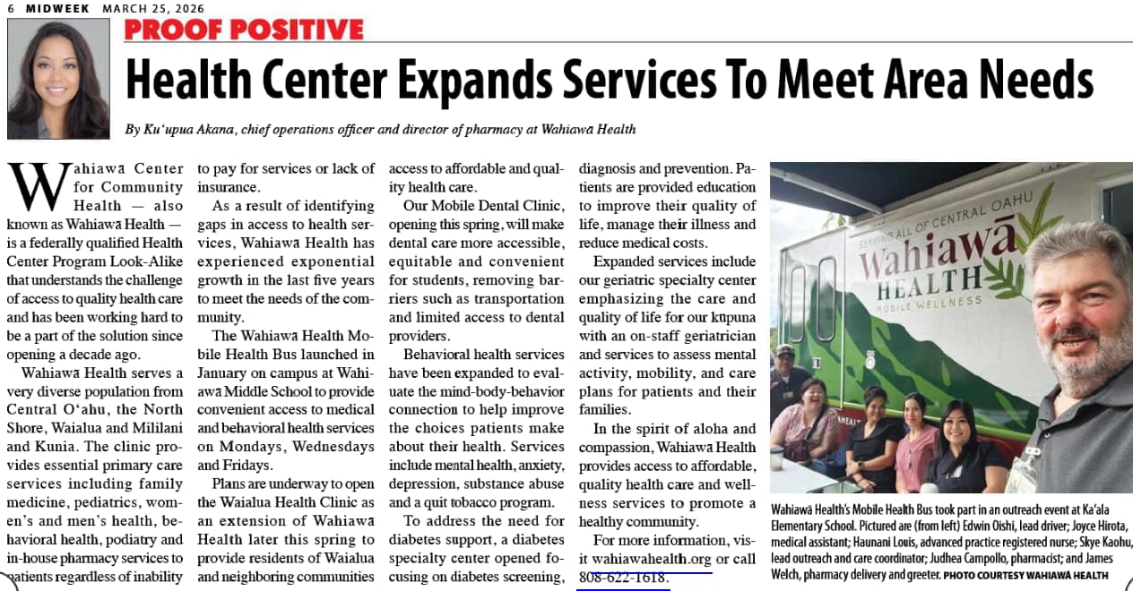 MidWeek Proof Positive article clipping with headline "Health Center Expands Services to Meet Area Needs"