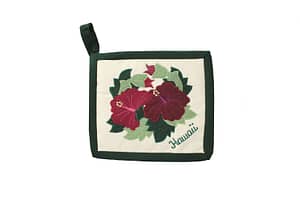 Quilted Potholders Single – Burgundy Hibiscus