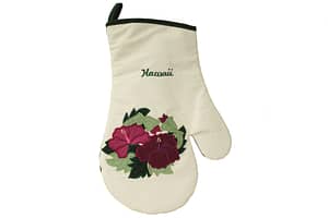 Quilted Oven Mitt Single –  Burgundy Hibiscus