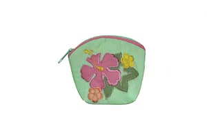 Quilted Coin Pouch – Sage/Pink