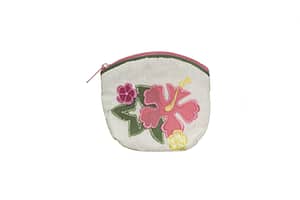 Quilted Coin Pouch – Cream/Pink